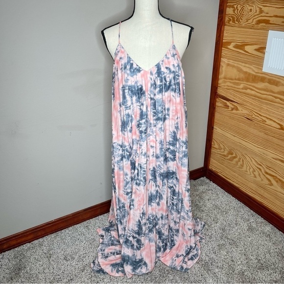 Nasty Gal Pink Blue Tie Dye Print Pleated Sleeveless Strappy Maxi Dress 4 - Picture 5 of 12